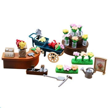1:18 Mini Modeliavimo Gėlių Parduotuvė Nustatyti, Troleibusai, Mikro-Kraštovaizdžio Puošmena Lėlių Vaikų Žaisti Namus, Žaislai