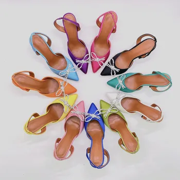 2022 Europos ir Amerikos moterų naujus aukštakulnius mažas dekoratyvinis lankas batai