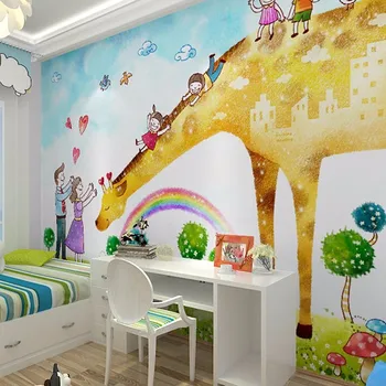 Vaikų darželis, vaikų kambario, miegamojo tapetai freskomis 3d gyvūnų animacinių filmų poveikio aplinkai pasirinktinis dydis