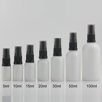 5ml kvepalai purkštukai daugkartiniai medžiagos, buteliai, Stiklinės opal white pakuotės su juoda siurblys