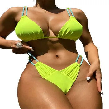 FS Seksualių Moterų Žalia Micro Diržas V Kaklo Backless Bikini Komplektas Lady Padalinta maudymosi Kostiumėliai maudymosi kostiumėlį Dviejų dalių Karšto Pardavimo 2022 Nauja siunta