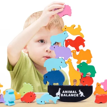 Vaikai Montessori Medinių Gyvūnų Balansas Blokai Stalo Žaidimai Žaislas Švietimo Krovimas Didelis Pastatas, Blokinis Medienos Žaislas Berniukams