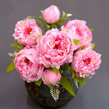 Gėlės, Dirbtinių gėlių Puokštę Su 7 žiedų Galvučių korėjos stiliaus Gėlių Pumpurai Visas Vestuves