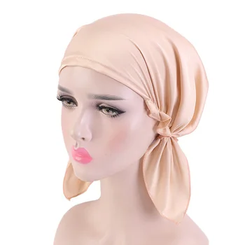 Naujas Šilkinis iš anksto susieta Musulmonų Turbaną Moterų Hijab Beanies Kepurės Skrybėlės Galvą Apvyniokite Plaukų Slinkimas, galvos Apdangalai