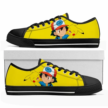 Pikachu Geltona Japonų Manga Animacinių Filmų Žemas Viršų Sportbačiai Vyrai Moterų Paauglys Aukštos Kokybės Drobė Sneaker Pora Batų Užsakymą Batų