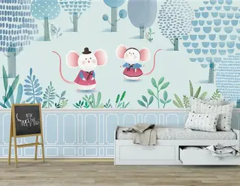 Pasirinktinę animaciją mėlyna miškai vaikų kambario foną tapetai, sienų tapyba