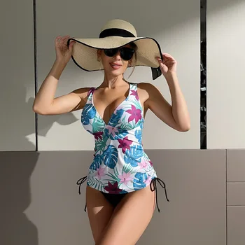 2023 Naujas Padalinta Bikini Spausdinti Stora Maudymosi Kostiumėlį Mados Slim Backless Pilvo Paplūdimio, Push-Up Sexy Diržas Surinkti Bikini Moterims