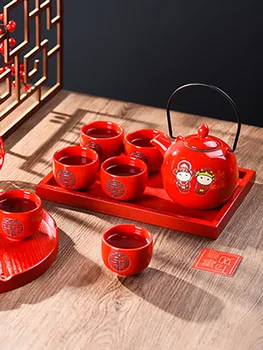 Tradicinių Vestuvių Dekoravimas Raudonoji Arbata Nustatyti, Porceliano Kinijos Kung Fu Arbatinukas patys puodeliai Arbatos Paslaugų Teaware su Rankena Suaugusiems