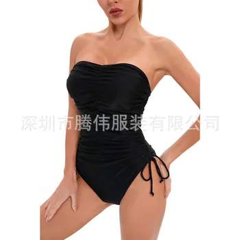 2022 Nauja Detale Sexy Krūtinės-Suvynioti Paplūdimio Stiliaus Gryno Spalvos Maudymosi Kostiumėlį, Integruota Bikini Poliesteris