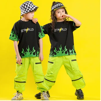 Vaikai Mados Hip-Hop Drabužių, Negabaritinių Marškinėliai Viršuje Taktinis Krovinių Kelnės Mergaitėms Berniukai Džiazo Šokio Kostiumų Drabužius Street Wear