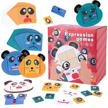 Mediniai Raiškos Atitikimo Blokuoja Panda Veidas Keičiasi Kubeliai Blokai Švietimo Įgūdžių Mokymas Montessori Dėlionė