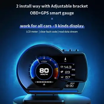 A500 Automobilių Head Up Display Ekranas Smart OBD2+GPS Smart HUD Indikatorius LCD Sukasi Skaitmeninis Odometras 10Hz VSI 100KPA Apsaugos Signalizacijos RPM