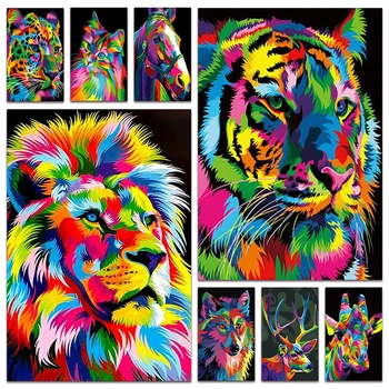 Naujas Pilnas Deimantų tapybos, mozaikos Gyvūnų Liūtas ir tigras 