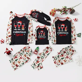 Kalėdų Dvasia Vyno Taure Loungewear Šeimos Atitikimo Pižama, 2-12Y Vaikai, Kūdikis, Kalėdų Šeimos Sleepwear naktiniai drabužiai