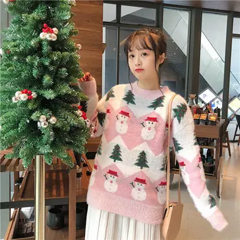 Kalėdų Sweater2021 Rudenį Spausdinimo Kalėdinis Megztinis Moteriška Korėjos Stilius Laisvas Megztinis Saldus Megzti Megztinis Studentų Mada