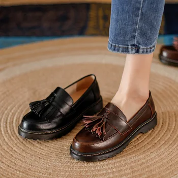 Odiniai moteriški bateliai pavasarį ir rudenį naujas Japonų jk vienodus batus Britų mažas odos batai moterų kutas kolegijos mokasīni