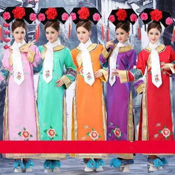 3 Vnt Hat+ Šalikas Plius Dydis Čing Dinastijos Kostiumas Tradicinę Kinų Princesė Suknelė su Skrybėle Kinijos Liaudies Šokių Nemokamas Pristatymas