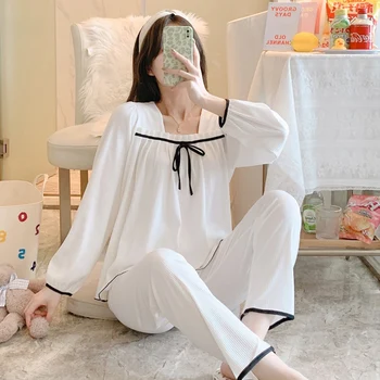2022 m. Pavasarį, Rudenį ilgomis Rankovėmis Pajama Komplektai Moterų korėjos Sleepwear Kostiumas Pižamos Homewear Loungewear Pijama Mujer Namų Drabužiai