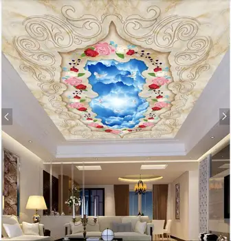 pasirinktinius nuotraukų 3d lubų freskomis tapetai Europos mėlynas dangus, balandžiai, gėlės kambaryje namų dekoro 3d sienų freskomis tapetai, sienų ir 3 d