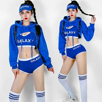 Kpop Apranga Džiazo Šokio Kostiumų Hip-Hop Šokių Drabužius Suaugusiųjų naktinis klubas Pole Dance Etape Dėvėti Mėlynos Viršūnės Bikinis Dancewear YS4499