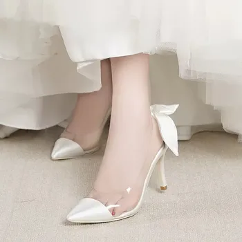 Pavasarį ir vasarą naujas PVC šilko susiduria su laivapriekio atkreipė nuotaka vestuvių batai plonas aukštakulnį pokylių suknelė didelis moterų bendrosios batai