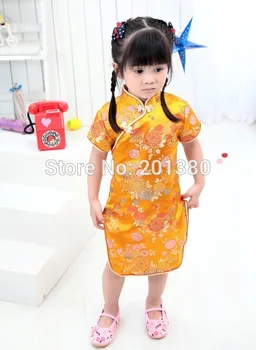 Aukso Naujųjų Metų Baby Girl Dress Kinų Pavasario Šventė Vaikams Drabužių chi-pao qipao cheongsam dovana Mergaičių Suknelės