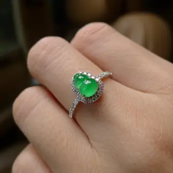 Natūrali žalioji chalcedony moliūgas diamond prabanga atidarymo reguliuojamas žiedo Kinijos retro žavesio moterų prekės sidabro papuošalai