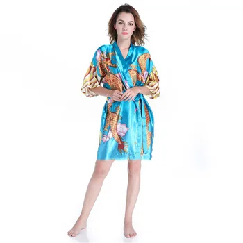 Gyvūnų Spausdinti Moterų Kimono Geiša Vonia, Chalatai Moterims, Royal Mėlyna Satino Naktiniai Drabužiai Vasarą Naujasis Mini Sleepwear Su Dragon Vienas Dydis